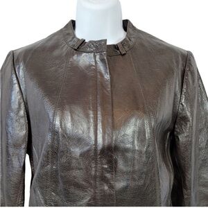 NEW Lord & Taylor Chocolate Brown Textured Leather Jacket Size 6